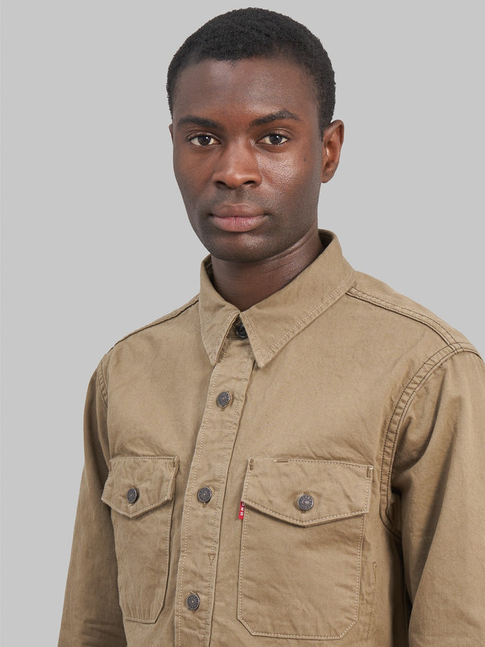 ues traveling denim shirt olive chest