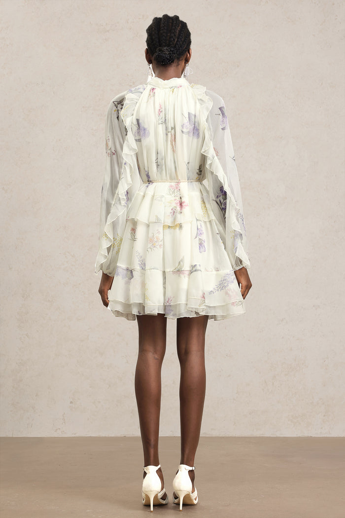 Valleria Elegant Floral Chiffon Tie-Neck Dress