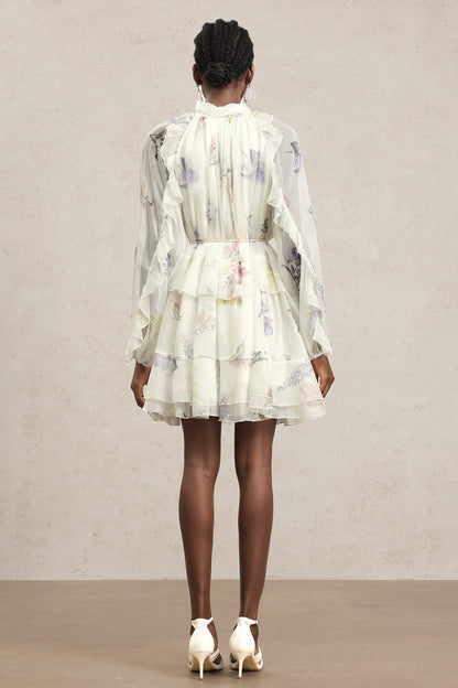 Valleria Elegant Floral Chiffon Tie-Neck Dress