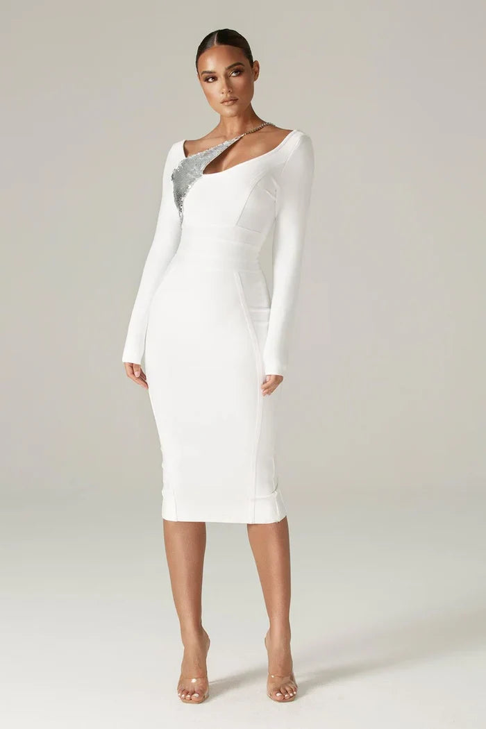 Vanessa White Crystal Accent Bodycon Dress