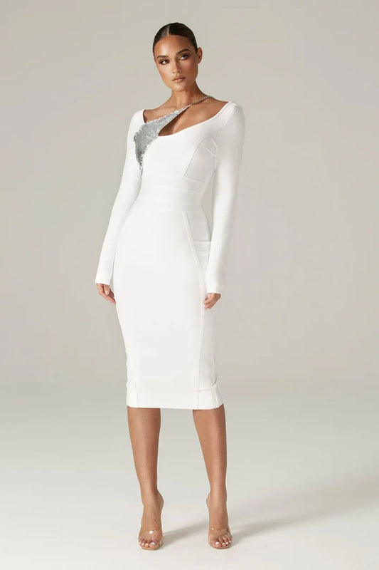 Vanessa White Crystal Accent Bodycon Dress