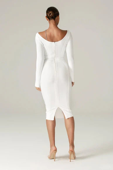 Vanessa White Crystal Accent Bodycon Dress