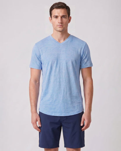 VICTOR V-NECK MERINO SHIRT IN BLUE