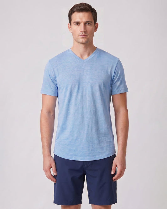 VICTOR V-NECK MERINO SHIRT IN BLUE