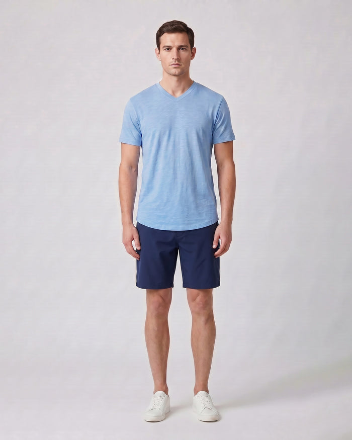 VICTOR V-NECK MERINO SHIRT IN BLUE