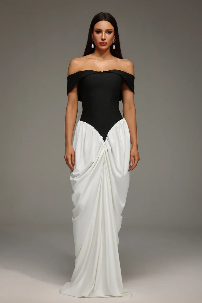 Victoria Off-Shoulder Black White Dress