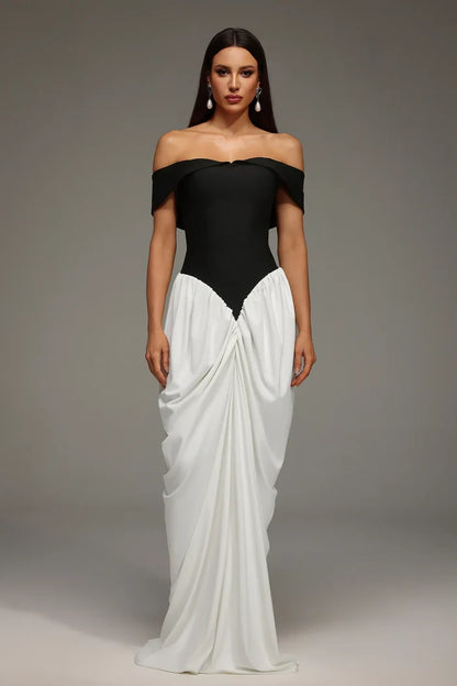 Victoria Off-Shoulder Black White Dress