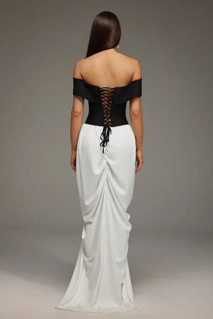 Victoria Off-Shoulder Black White Dress