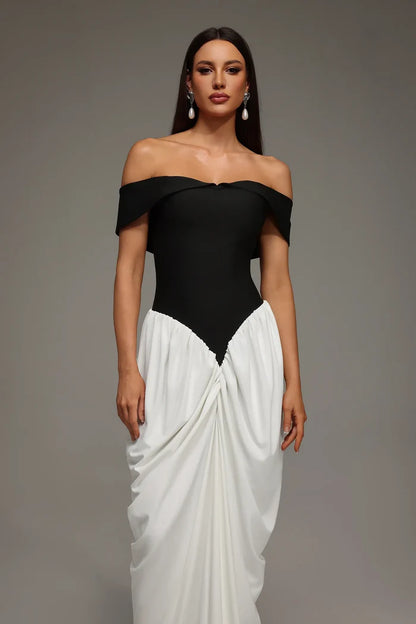 Victoria Off-Shoulder Black White Dress