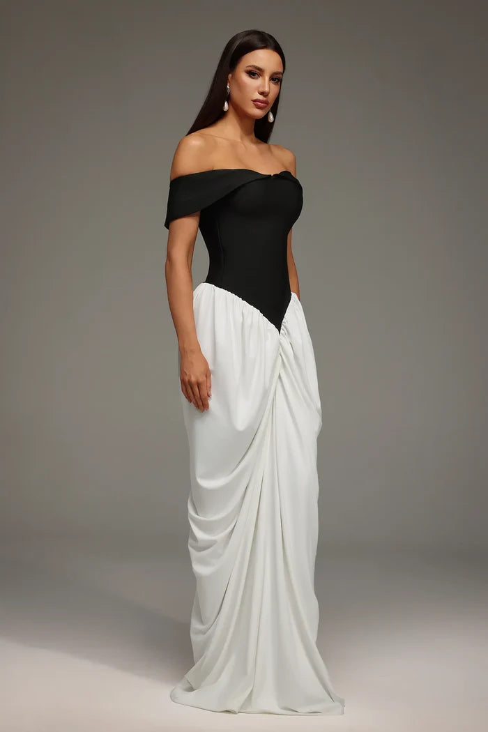 Victoria Off-Shoulder Black White Dress