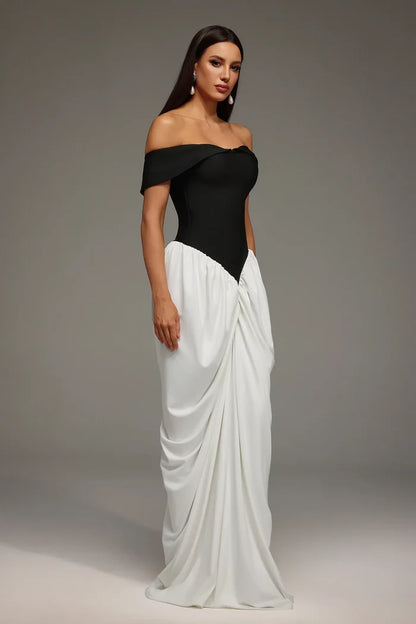 Victoria Off-Shoulder Black White Dress