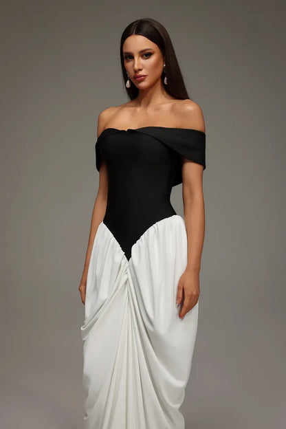 Victoria Off-Shoulder Black White Dress