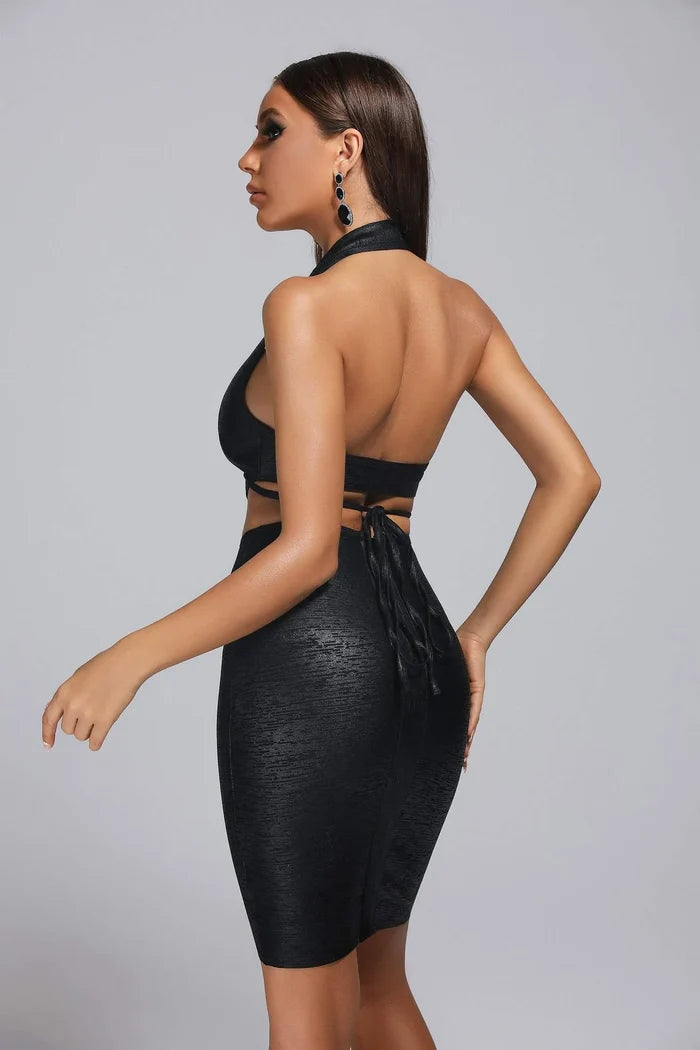 Victory Black Cutout Halter Dress
