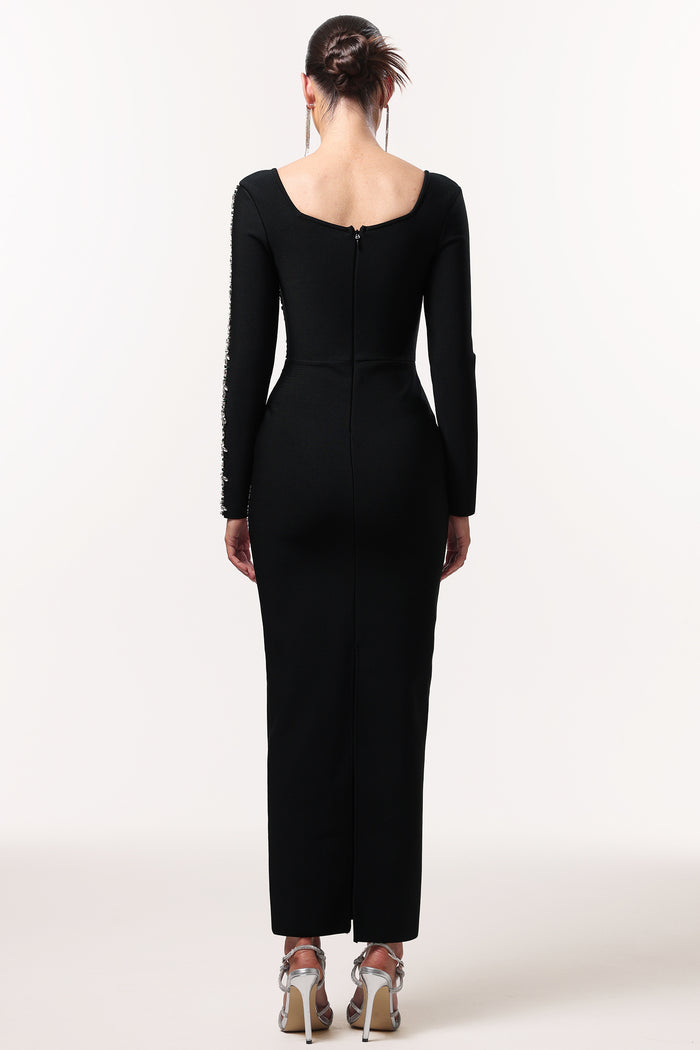 Viola Embellished Sculpted Long Black Gown