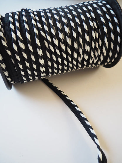White and Black Stripe Woven Piping 10mm