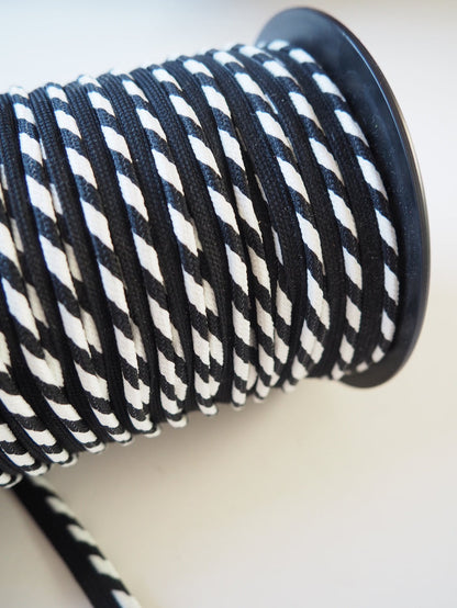 White and Black Stripe Woven Piping 10mm