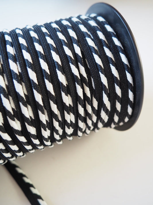 White and Black Stripe Woven Piping 10mm
