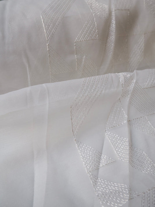 White Geometric Embroidered Organza Double Width