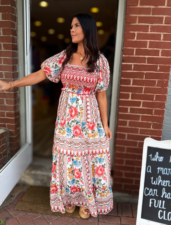 White Multi Print Dress