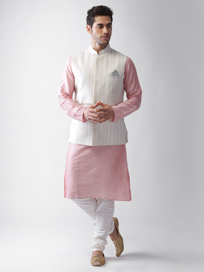 White Printed Jacket Kurta Churidar Set