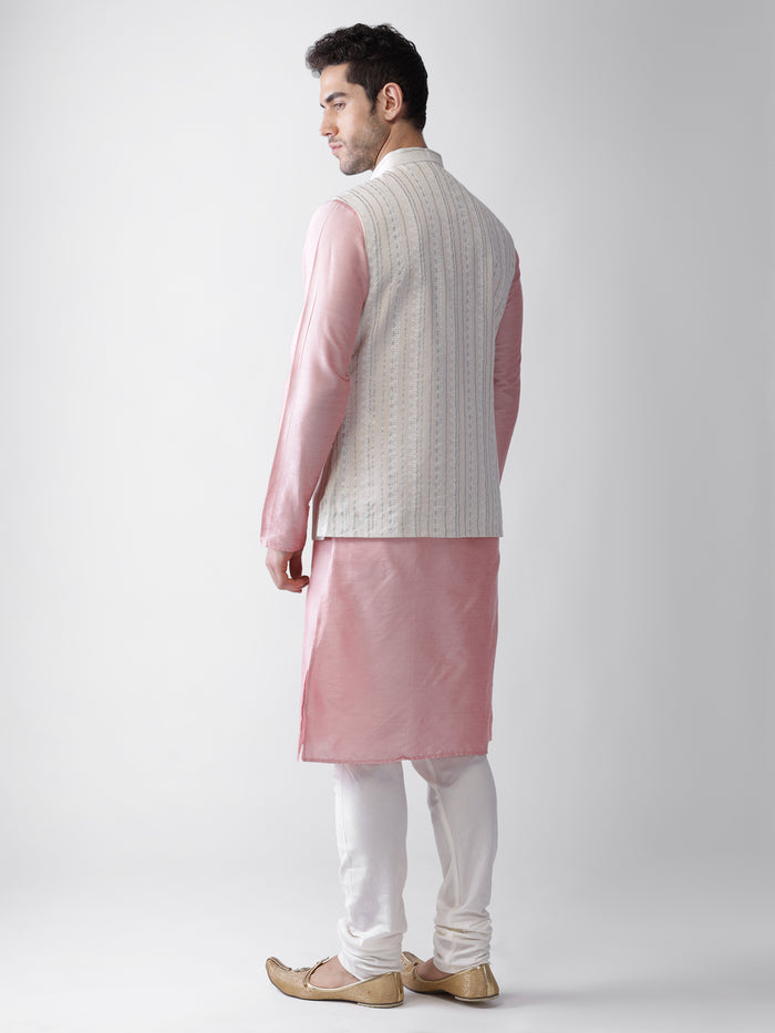 White Printed Jacket Kurta Churidar Set