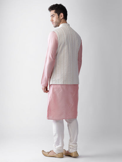 White Printed Jacket Kurta Churidar Set
