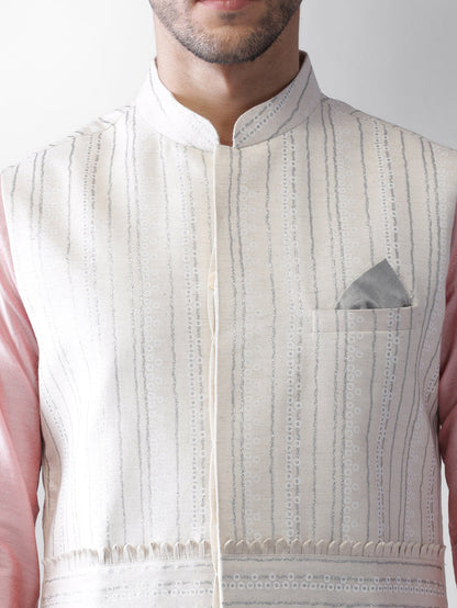 White Printed Jacket Kurta Churidar Set