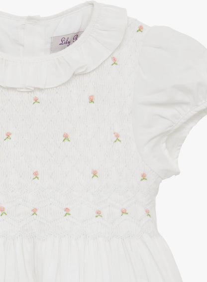Lily Rose Dress Willow Rose Hand Smocked Dress in White