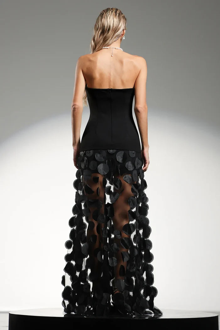 Windsor Black Strapless Circle-Detail Gown