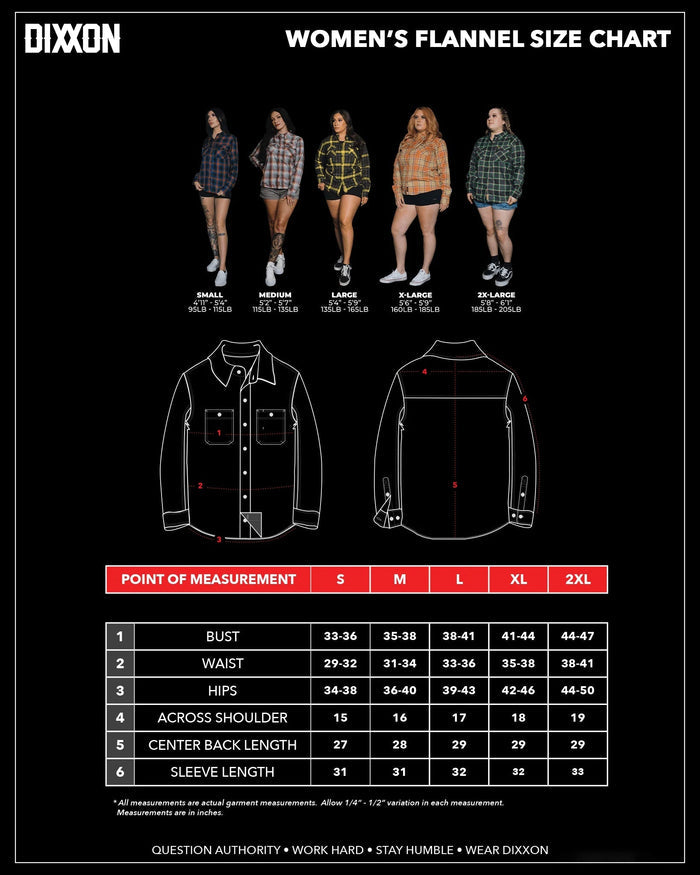Women's McTwist Flannel Size Chart - Dixxon Flannel Co.