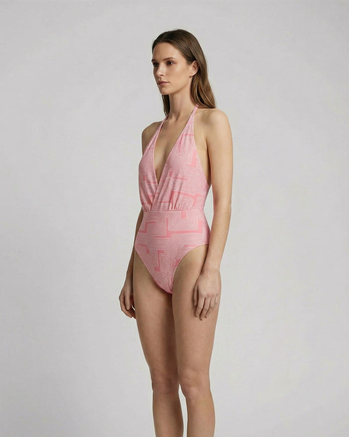 XENA INTER TWINE CORAL WOMENS HALTER ONE-PIECE SWIMSUIT