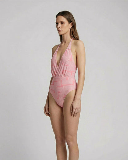 XENA INTER TWINE CORAL WOMENS HALTER ONE-PIECE SWIMSUIT