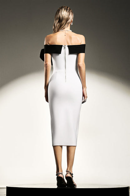 Xenia Off-Shoulder Bow Midi Dress