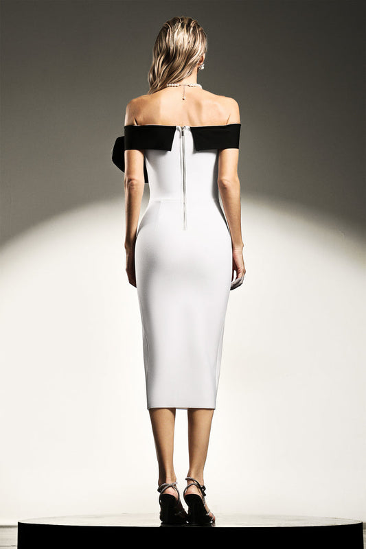 Xenia Off-Shoulder Bow Midi Dress