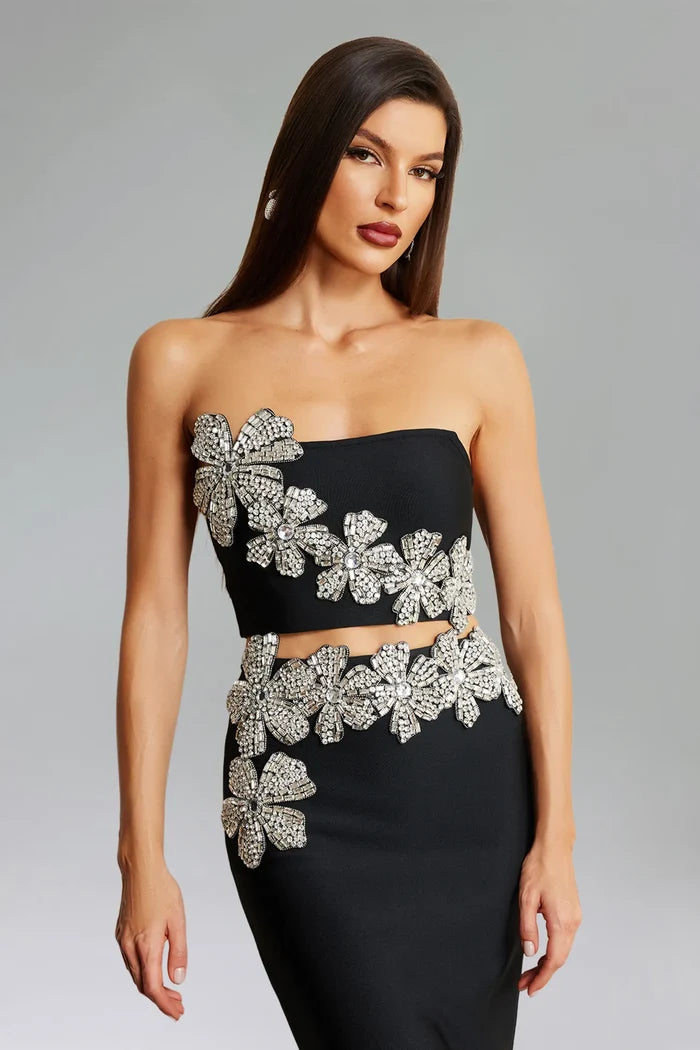 Yasmina Strapless Sequin Lace Mini Dress