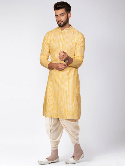 Yellow Jacquard Kurta Dhoti Set