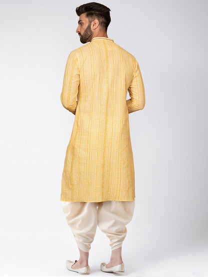 Yellow Jacquard Kurta Dhoti Set