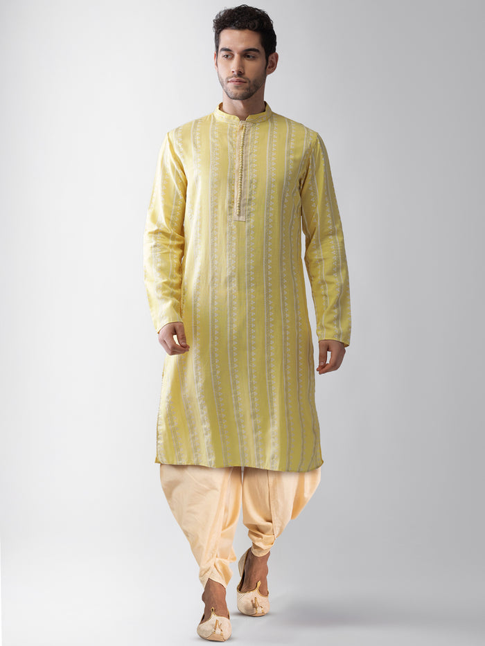 Yellow Printed Cotton Blend Festive Kurta