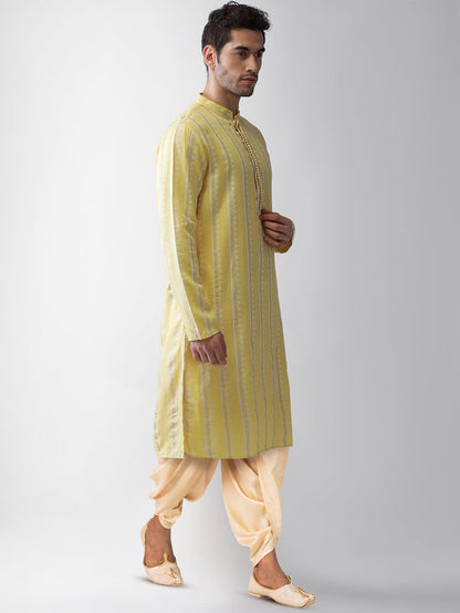 Yellow Printed Cotton Blend Festive Kurta