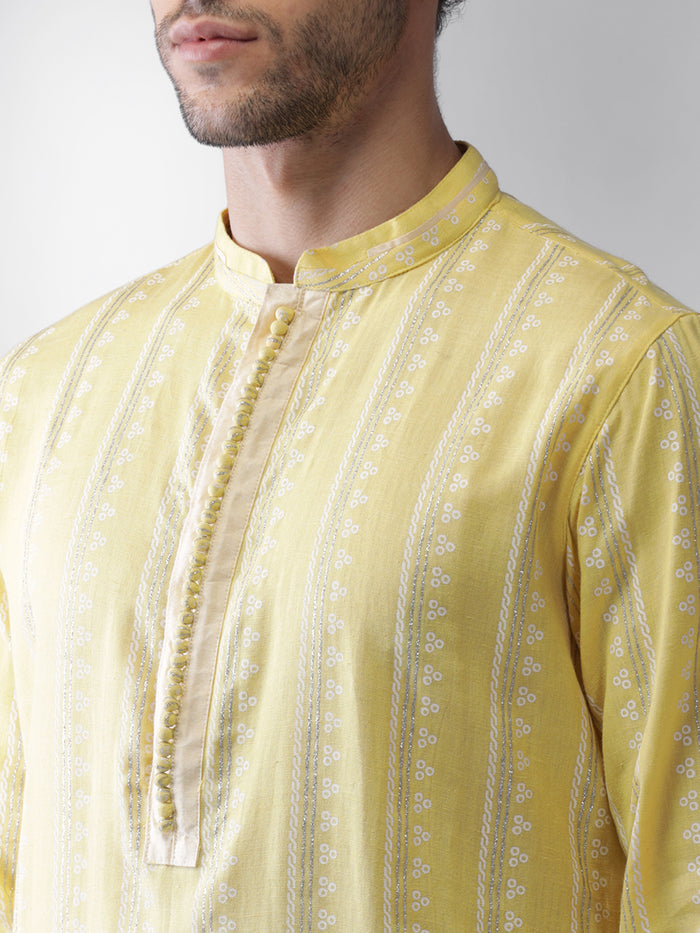 Yellow Printed Cotton Blend Festive Kurta