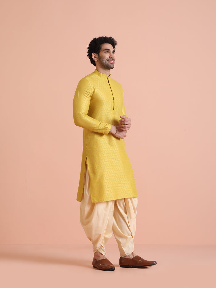 Yellow Silk Blend Kurta Dhoti Set