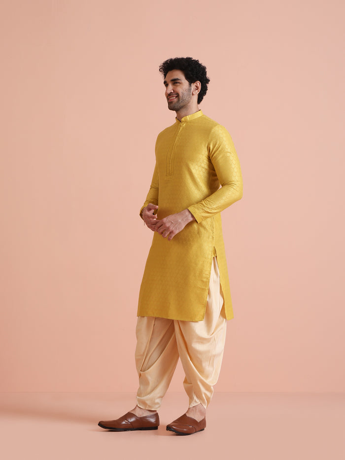 Yellow Silk Blend Kurta Dhoti Set