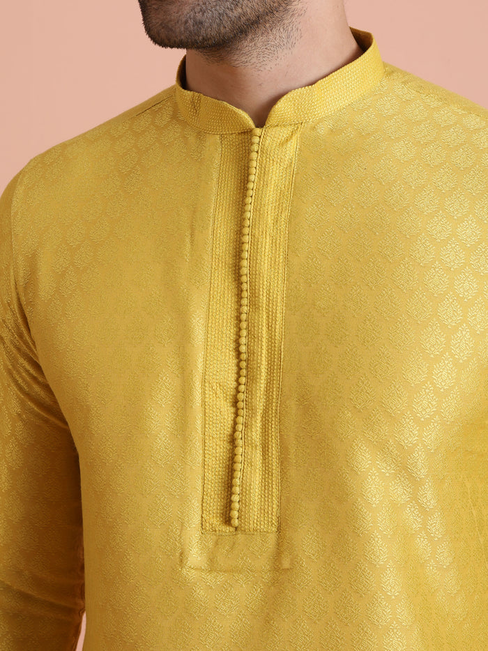 Yellow Silk Blend Kurta Dhoti Set
