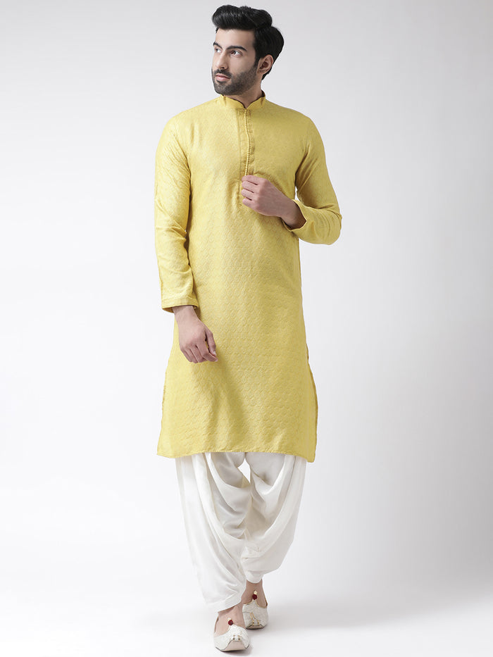 Yellow Silk Blend Kurta Patiala Set