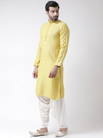 Yellow Silk Blend Kurta Patiala Set