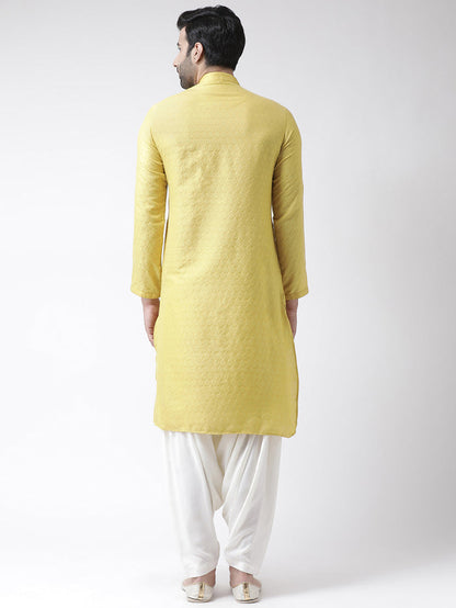 Yellow Silk Blend Kurta Patiala Set