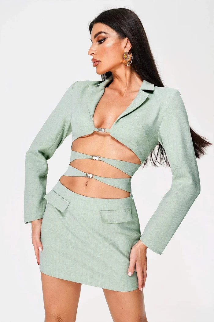 Yvette Cutout Mint Blazer Mini Dress
