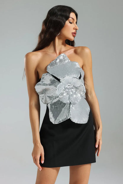 Zahara Black Strapless Sequin Mini Dress