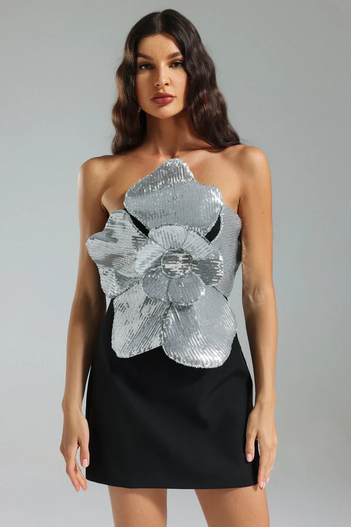 Zahara Black Strapless Sequin Mini Dress