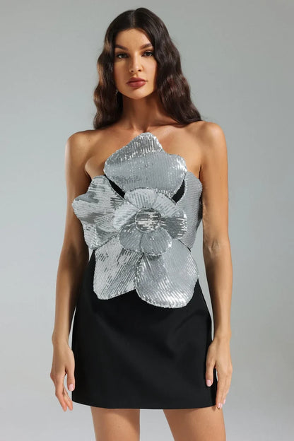 Zahara Black Strapless Sequin Mini Dress